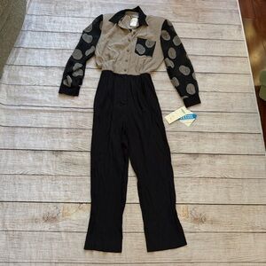 Vintage 80s MENU Women’s Jumpsuit Size 10 Black Tan Beige